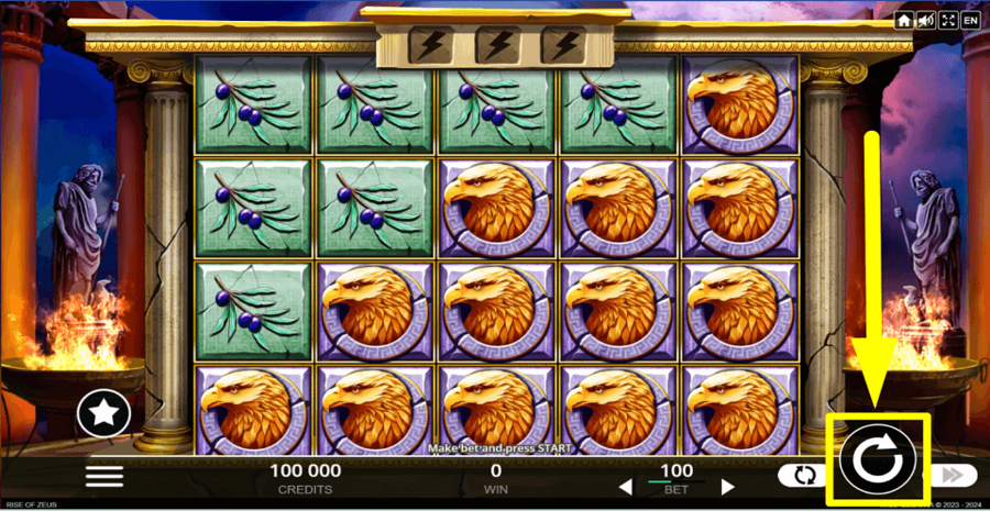 Rise Of Zeus Spin Button