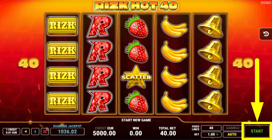 Rizk Hot 40 Start Button