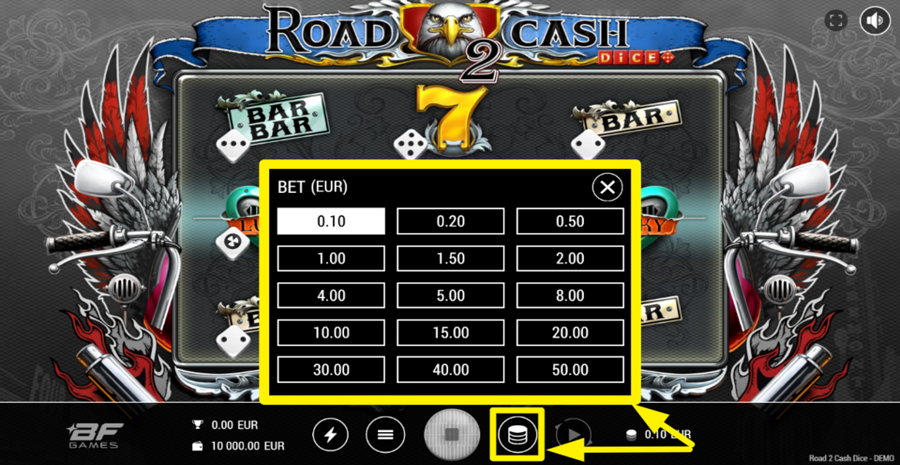 Road 2 Cash Dice Adjust Bet