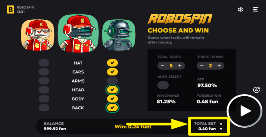 Robospin Adjust Bet