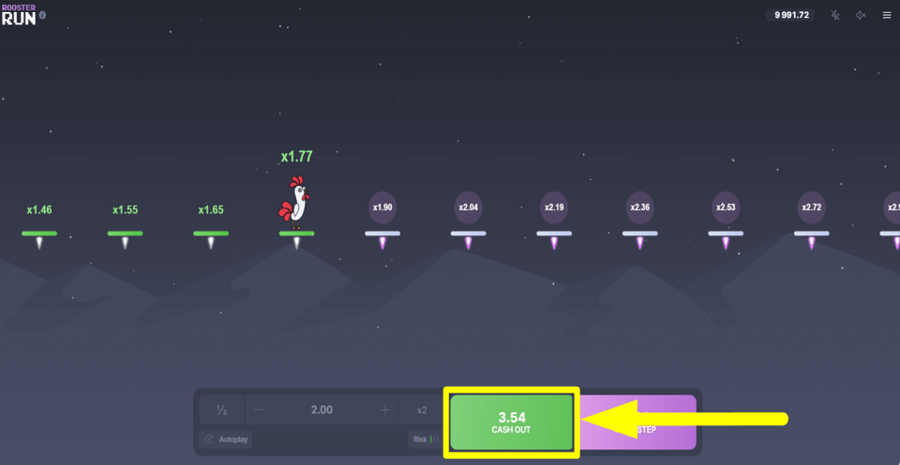 Rooster Run Cash Out Button