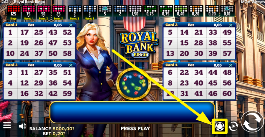 Royal Bank Bingo Adjust Bet
