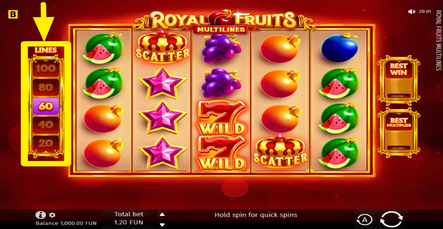 Royal Fruits Multilines Adjust Bet Lines