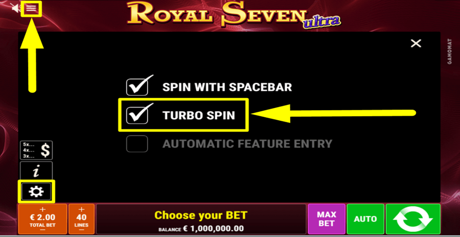 Royal Seven Ultra Turbo Spin Feature