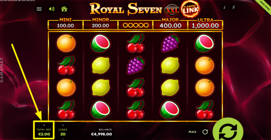 Royal Seven Xxl Flaming Link Adjust Total Bet