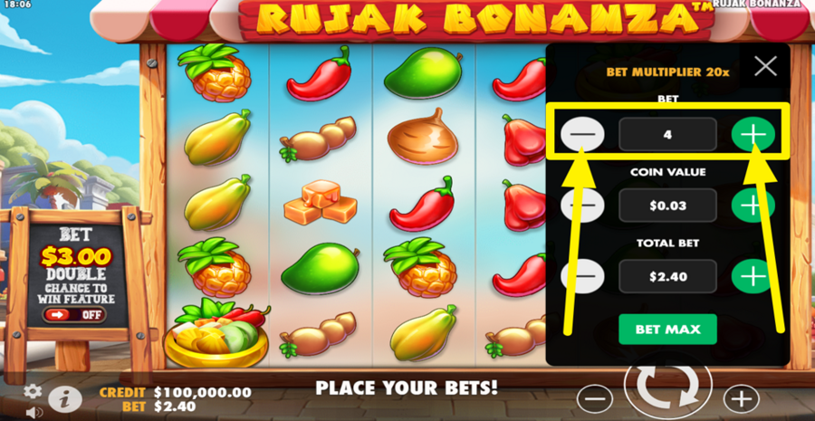 Rujak Bonanja Adjust Bet Level