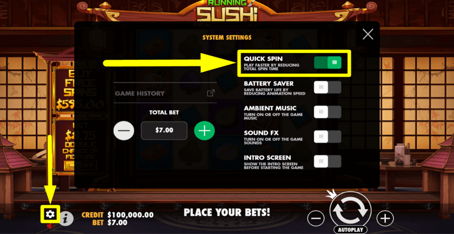 Running Sushi Quick Spin Feature