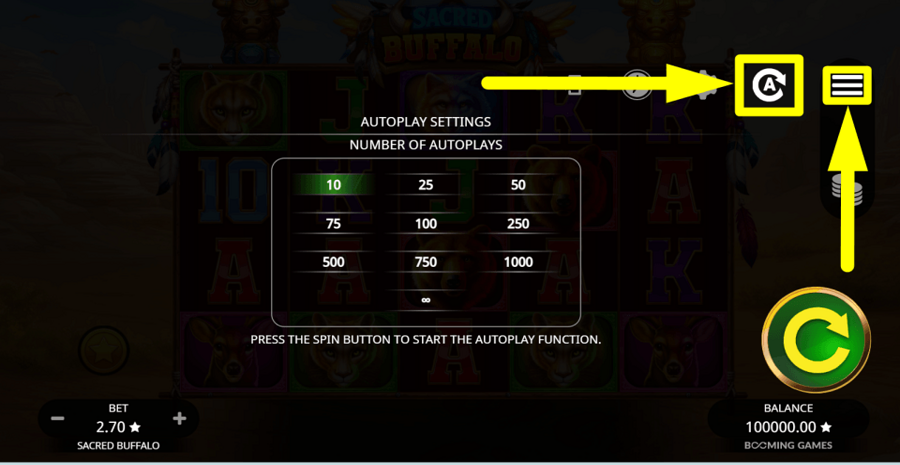 Sacred Buffalo Autoplay Feature
