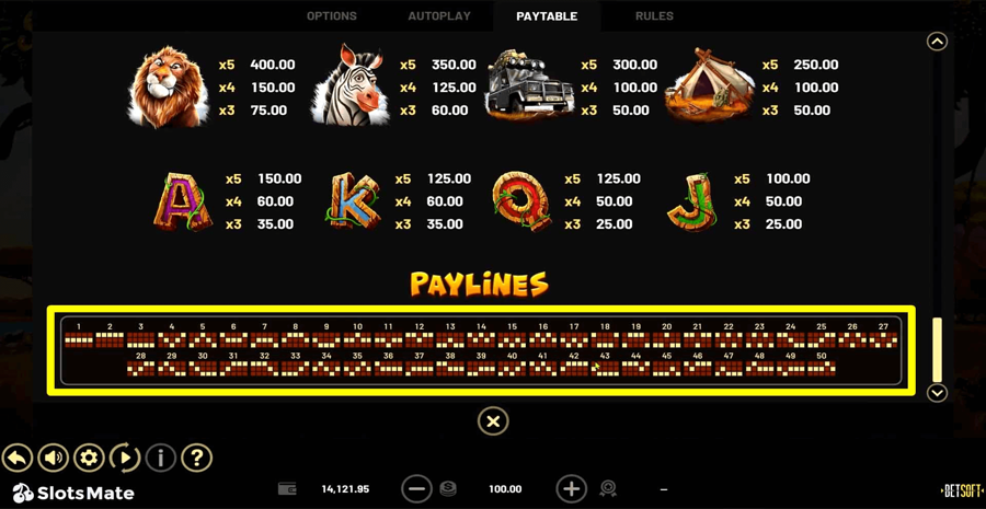 Safari Sam 2 Paylines