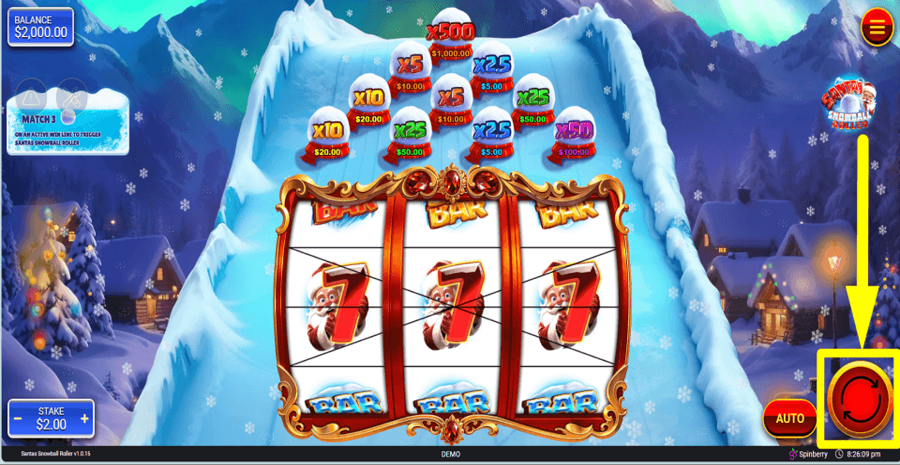 Santas Snowball Roller Spin Button