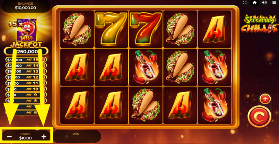 Screaming Chillis Adjust Bet