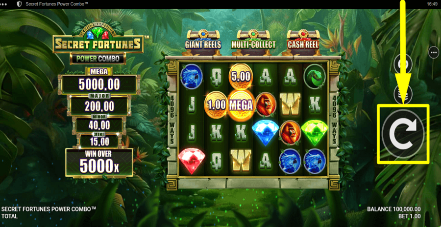 Secret Fortunes Power Combo Spin Button