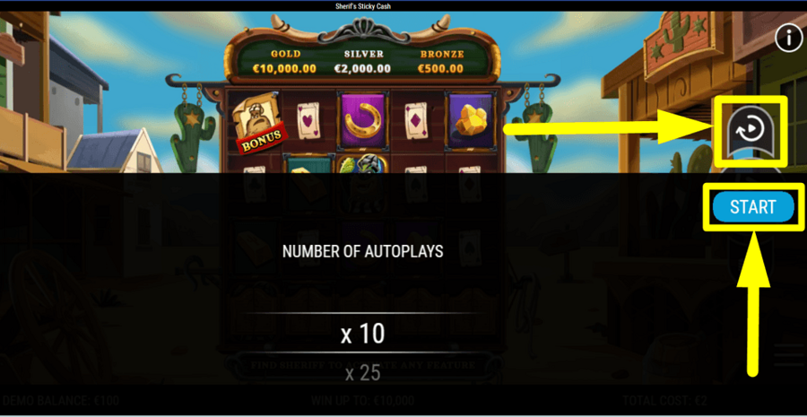Sheriffs Sticky Cash Autoplay Feature