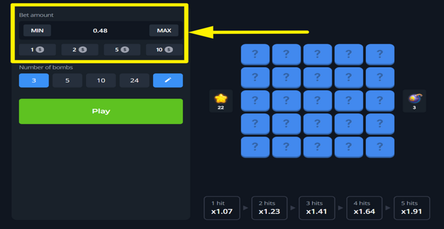 Simple Mines Choose Bet
