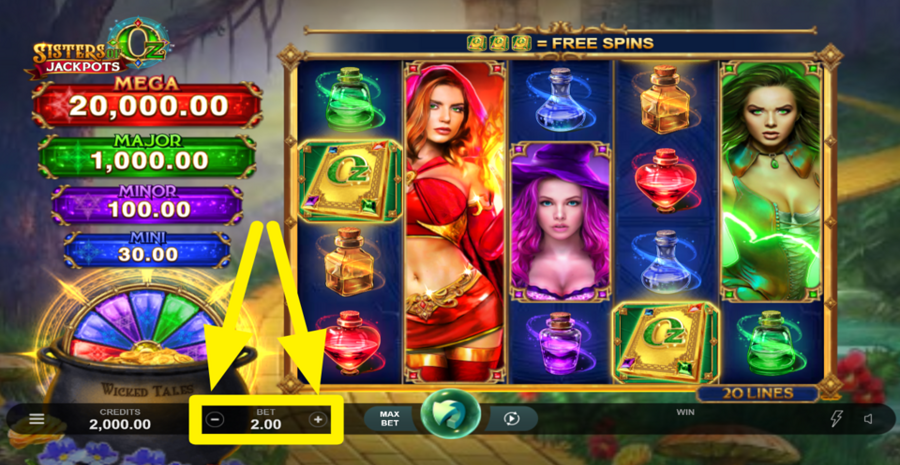Sisters Of Oz Jackpots Adjust Bet