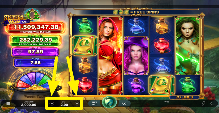 Sisters Of Oz Wowpot Adjust Bet