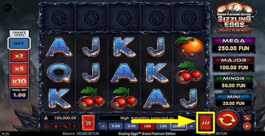 Sizzling Eggs Grand Platinum Edition Volatility Feature