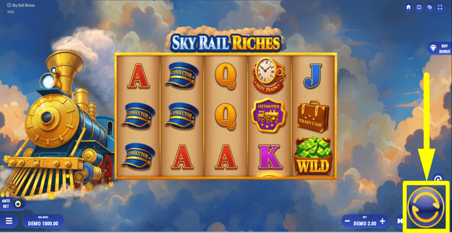 Sky Rail Riches Spin Button