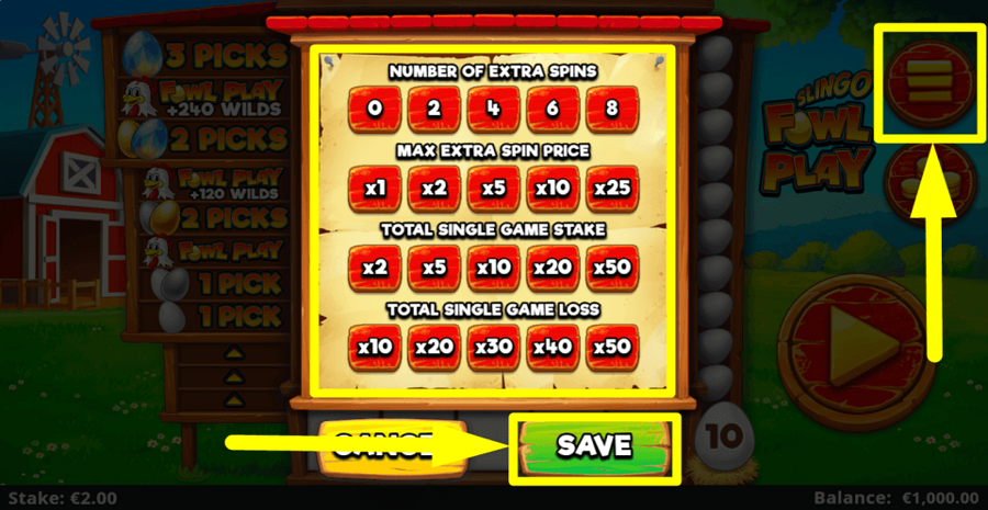 Slingo Fowl Play Extra Spins Feature
