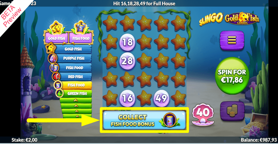 Slingo Gold Fish Collect Button