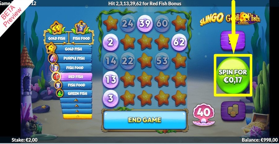Slingo Gold Fish Extra Spin Button