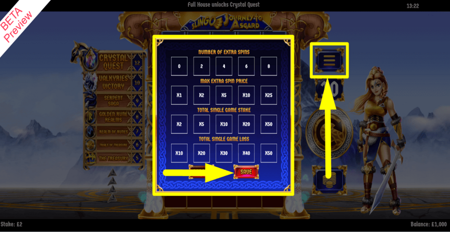 Slingo Journey To Asgard Play Controls Feature