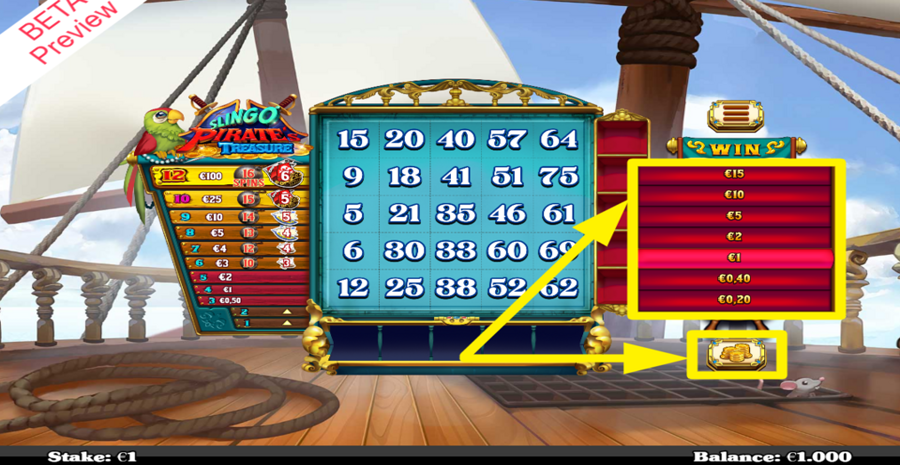 Slingo Pirates Treasure Adjust Bet