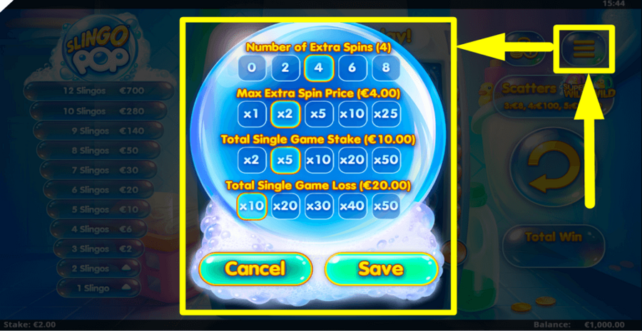 Slingo Pop Play Controls