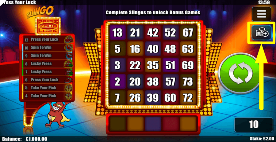 Slingo Press Your Luck Bet Value