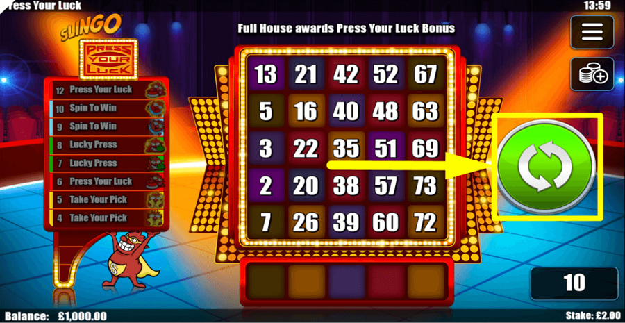 Slingo Press Your Luck Spin Button