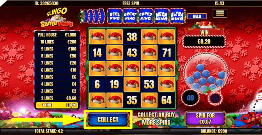 Slingo Santa King Collect Button