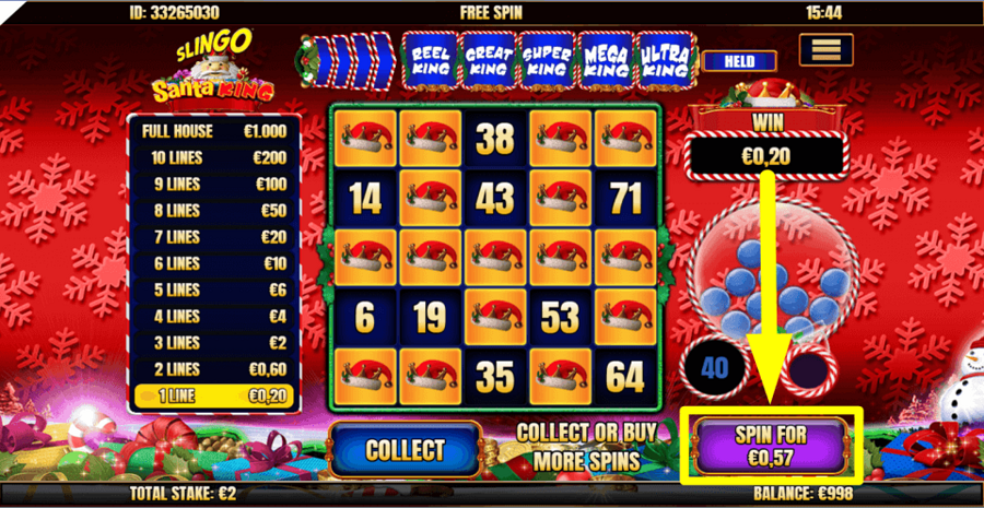 Slingo Santa King Spin Button
