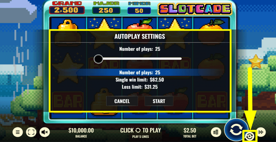 Slotcade Autoplay Feature
