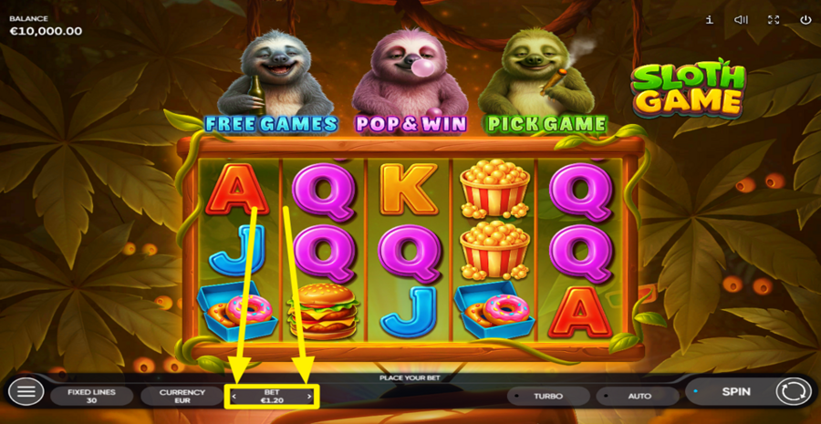 Sloth Game Adjust Bet