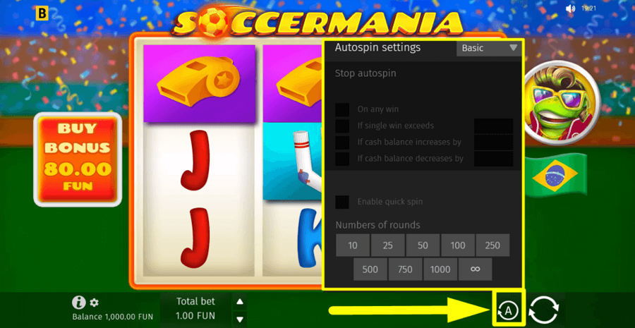 Soccermania Autoplay Feature