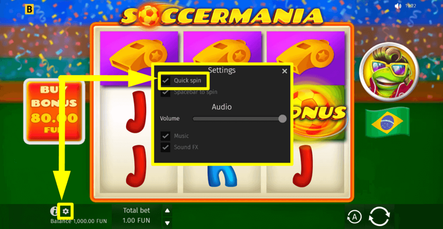 Soccermania Quick Spin Feature