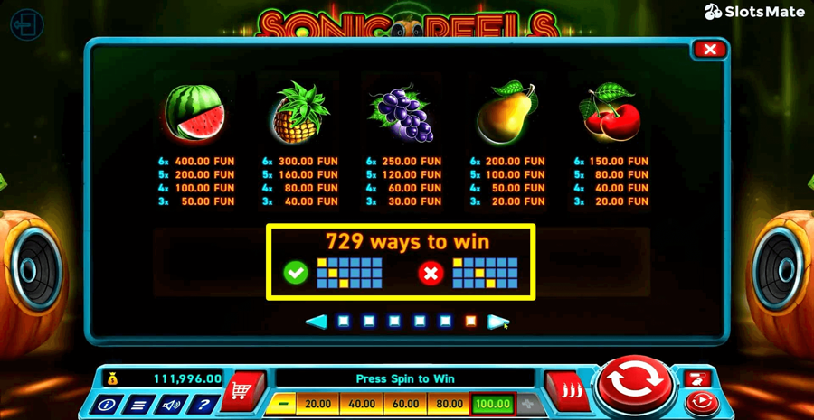 Sonic Reels Paylines