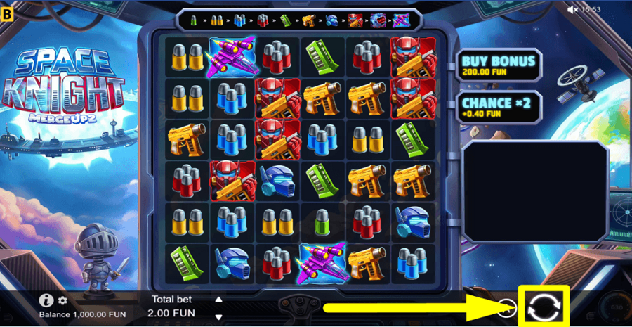 Space Knight Merge Up 2 Spin Button
