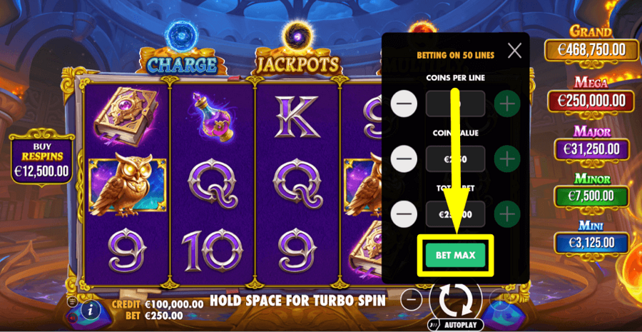 Spell Master Bet Max Button