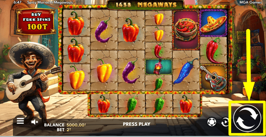 Spicy Mariachi Megaways Spin Button