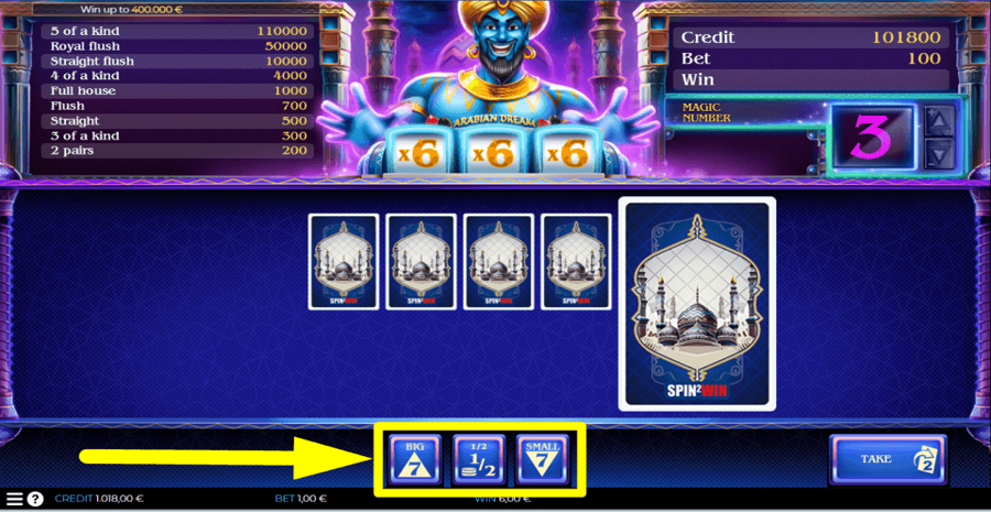 spin2win Arabian Dream High Low Feature