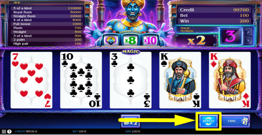 spin2win Arabian Dream Replay Button