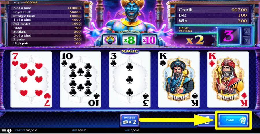 spin2win Arabian Dream Take Button