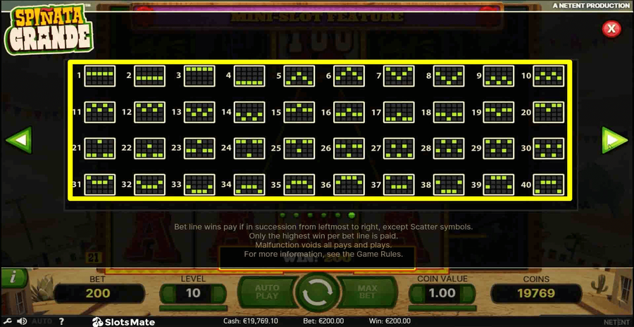 Spinata Grande Paylines