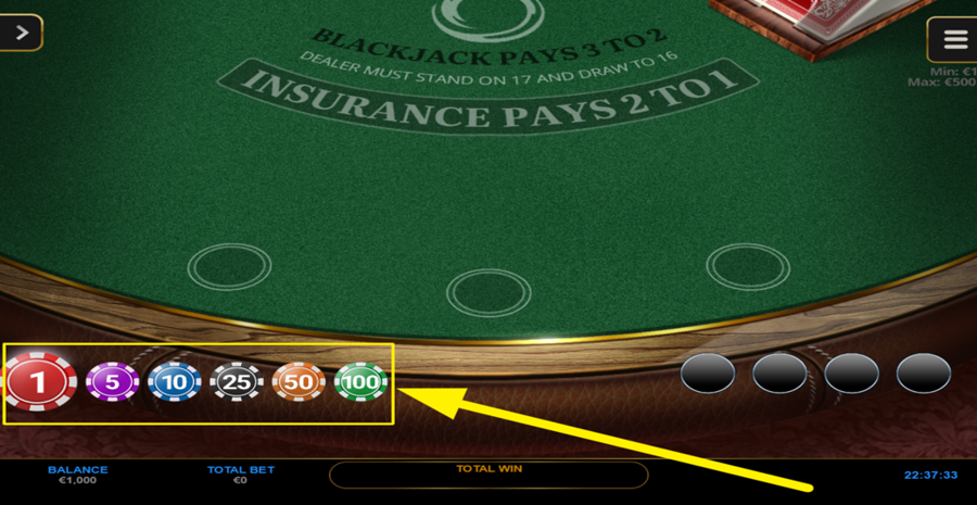 Spinoro Blackjack Choose Bet