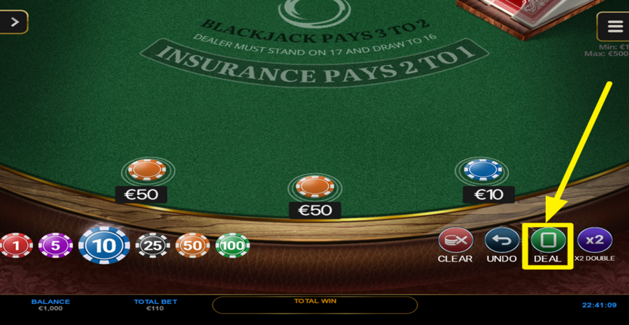 Spinoro Blackjack Deal Bet