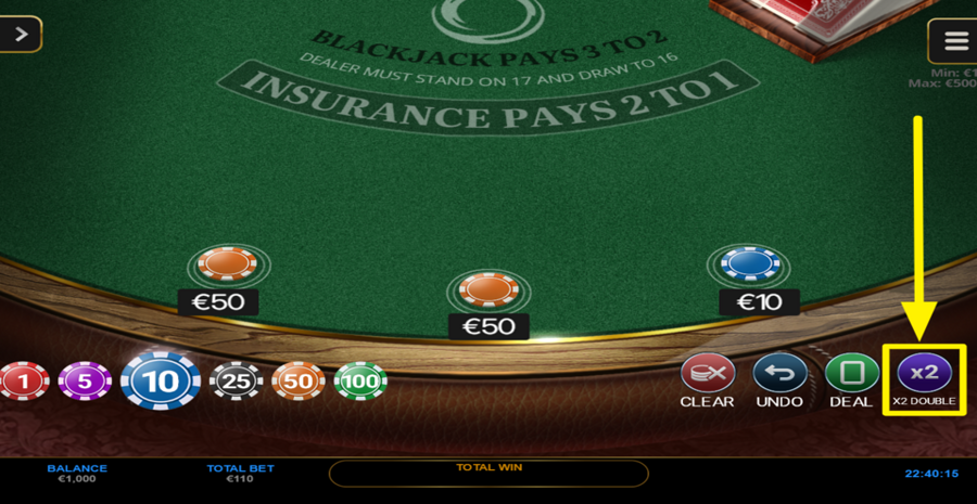 Spinoro Blackjack Double Bet