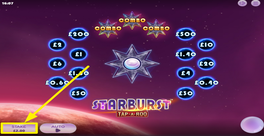 Starburst Tap A Roo Adjust Bet