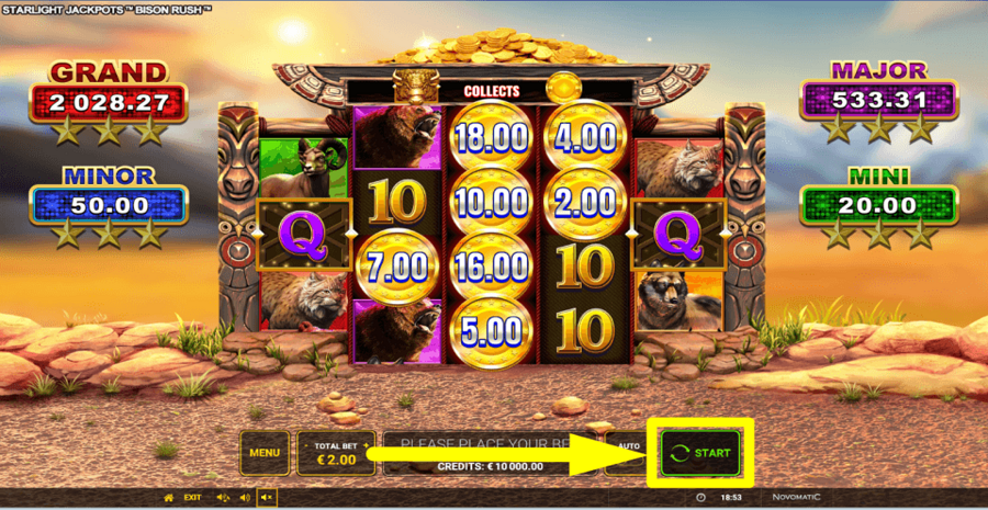 Starlight Jackpots Bison Rush Start Button