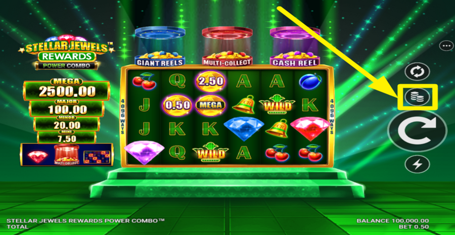 Stellar Jewels Rewards Power Combo Adjust Bet
